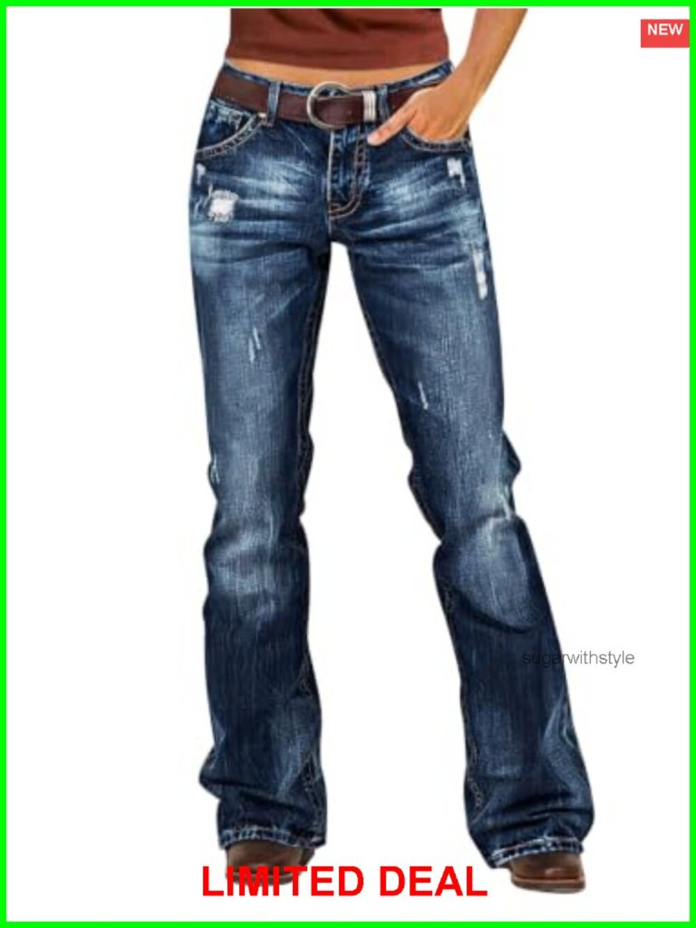 Mid Rise Ripped Bootcut Jeans for Women Stretch Denim Western